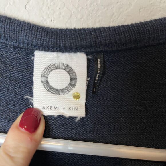 Akemi + Kin Dress Womens Medium Navy Embroidered Knit Boho Midi 3/4 Sleeve - Picture 4 of 8